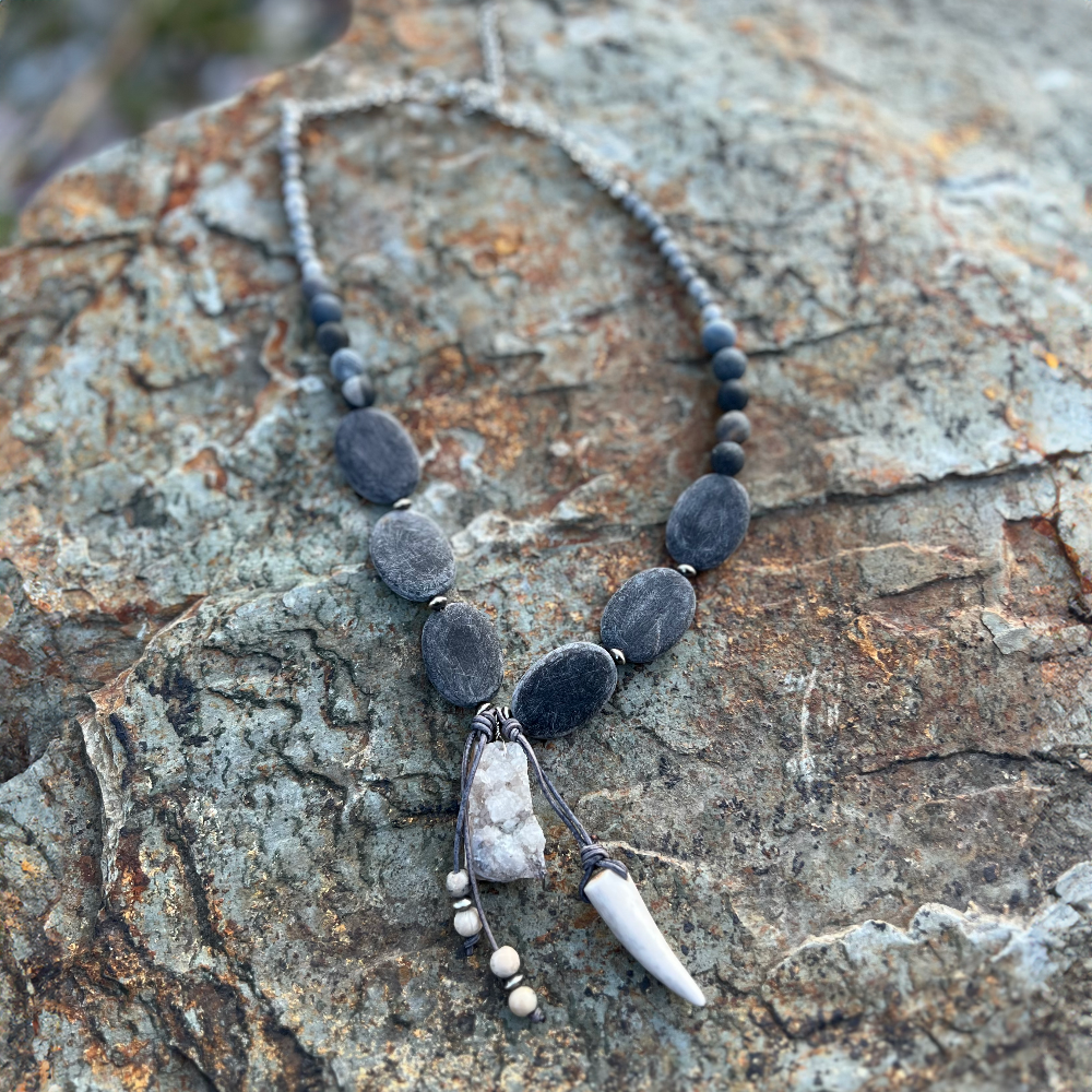 Buffalo Horn and White African Opal Necklace