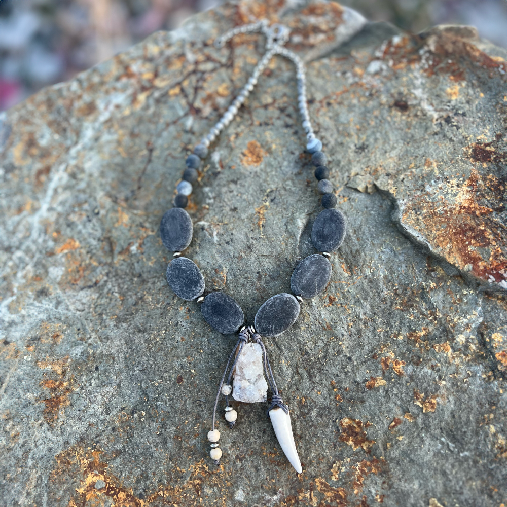 Buffalo Horn and White African Opal Necklace