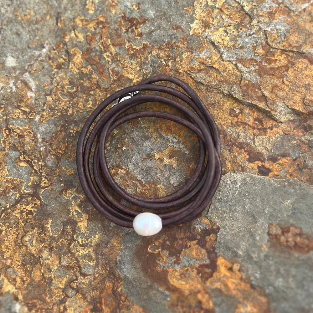 Pearl Pendant Leather Wrap Bracelet