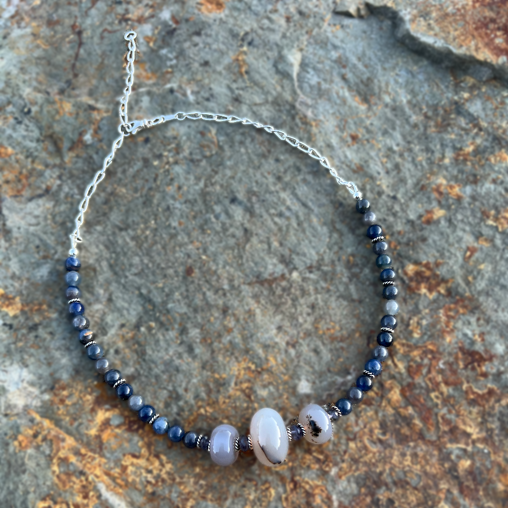 Montana Agate and Sapphire Necklace