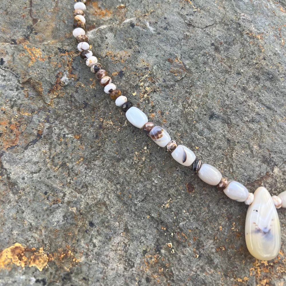 Wooden Opal and Montana Agate Necklace