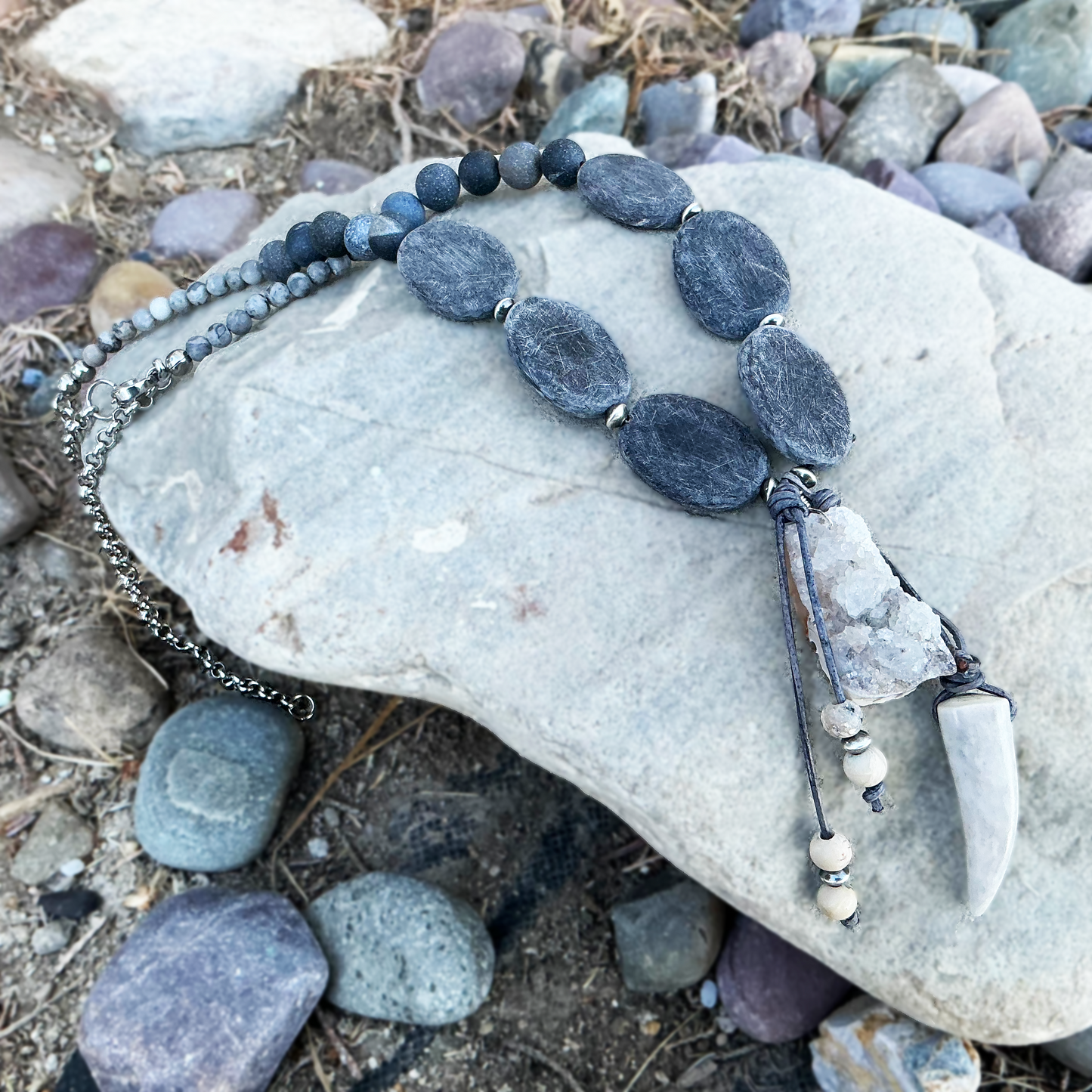 Buffalo Horn and White African Opal Necklace