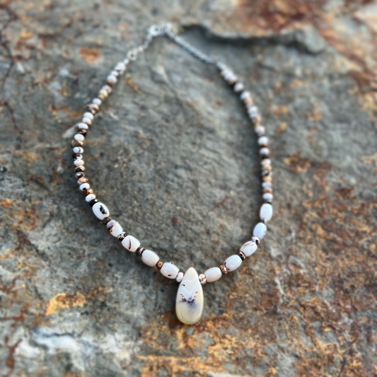Wooden Opal and Montana Agate Necklace