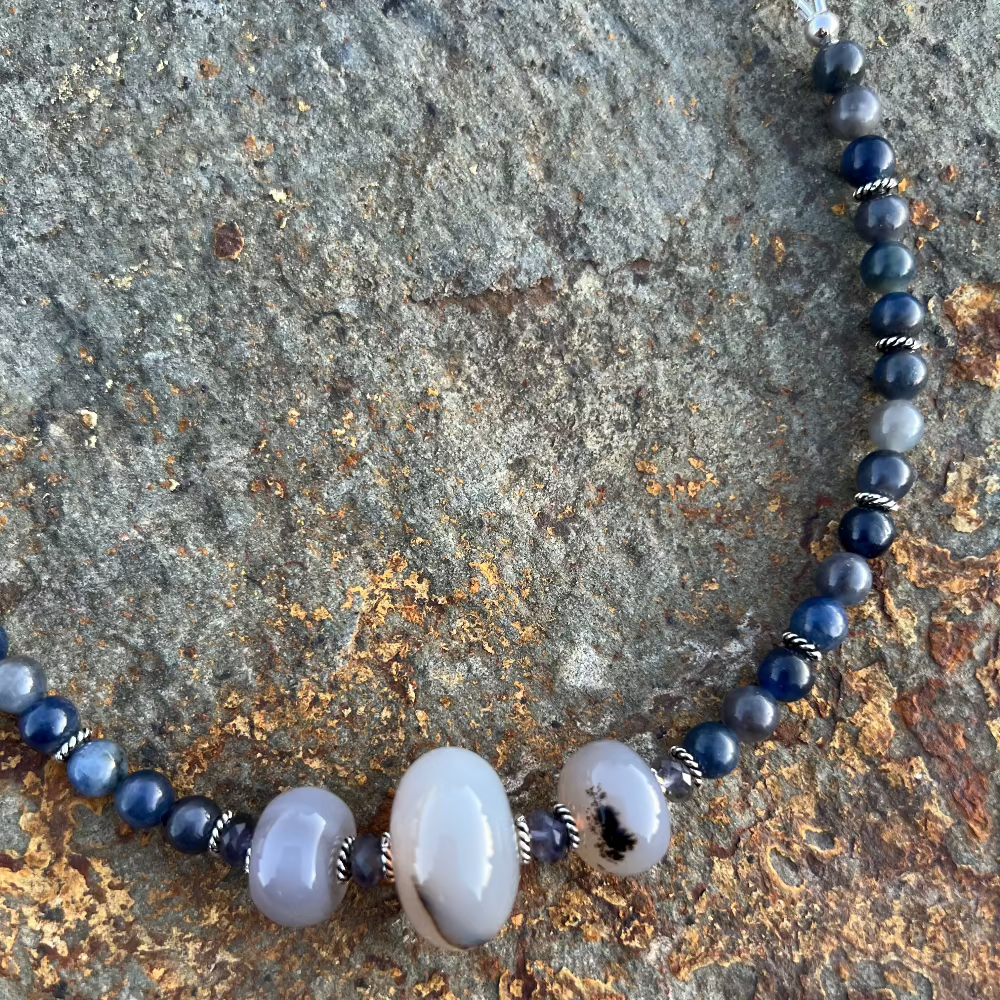 Montana Agate and Sapphire Necklace