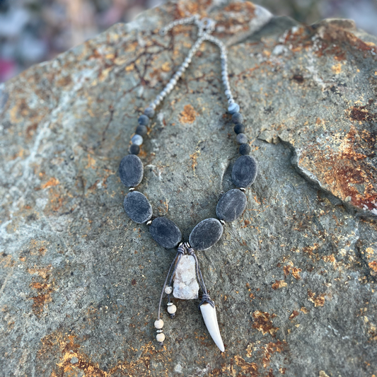 Buffalo Horn and White African Opal Necklace