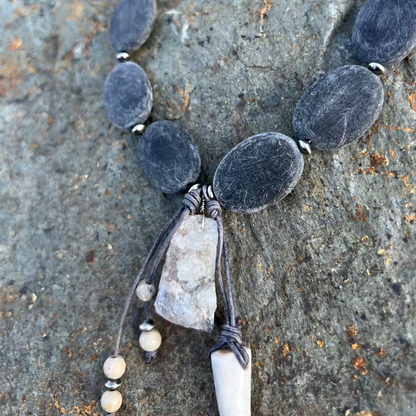 Buffalo Horn and White African Opal Necklace