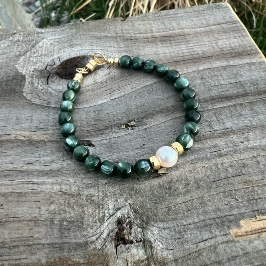 Seraphinite and Pearl Bracelet