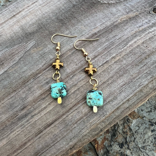 Cross with Turquoise Pendant Earrings
