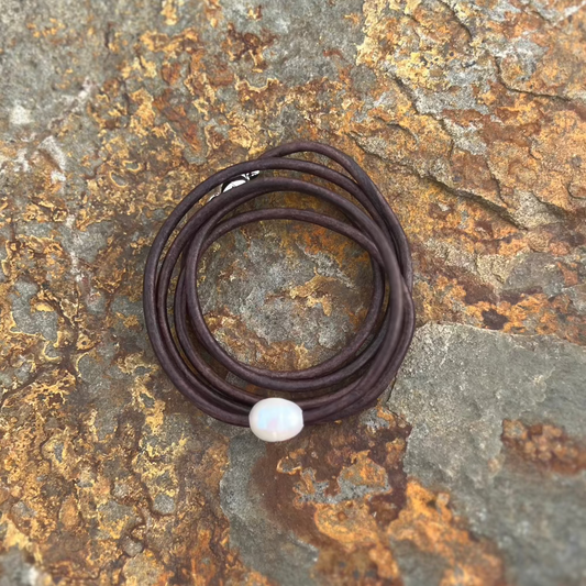 Pearl Pendant Leather Wrap Bracelet