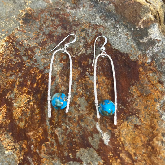 Turquoise Stone Earrings Wrapped In Sterling Silver