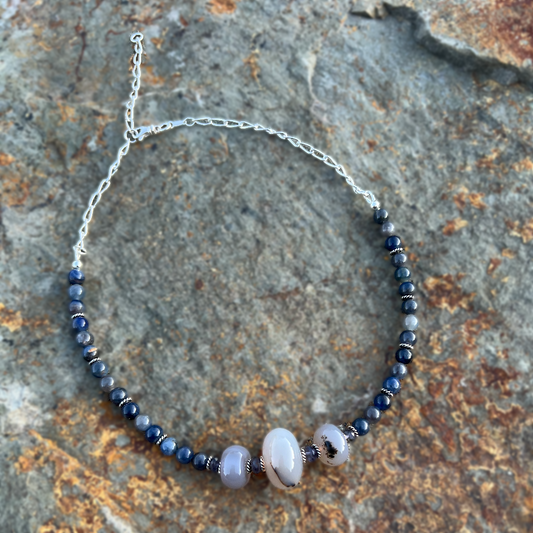 Montana Agate and Sapphire Necklace