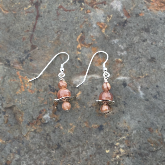 Rhodochrosite and Sterling Silver Earrings